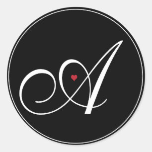 Elegant Monogram Letter A with heart Classic Round Sticker