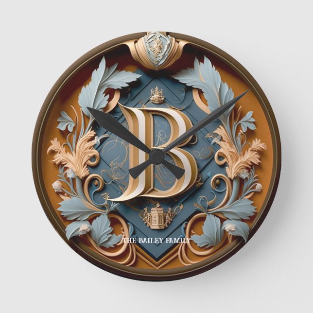 Elegant monogram letter B Royal Family Name Large  Round Clock (Front)