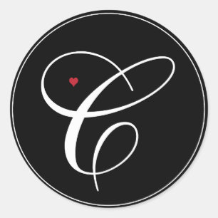 Elegant Monogram Letter C with heart Classic Round Sticker