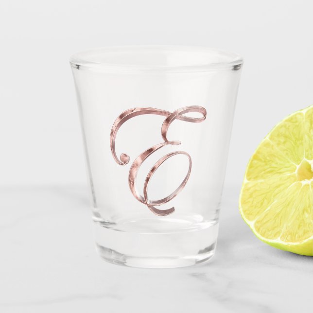 Elegant Monogram Letter E Rose Gold Chic Shot Glass (Front)