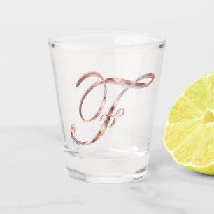 Elegant Monogram Letter F Rose Gold Chic Shot Glass