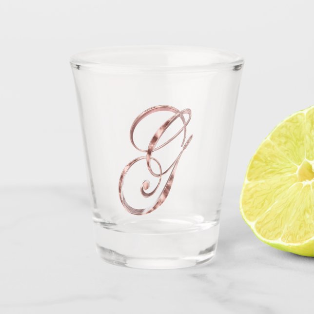 Elegant Monogram Letter G Rose Gold Chic Shot Glass (Front)