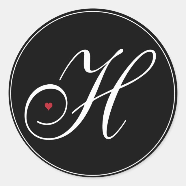Elegant Monogram Letter H with heart Classic Round Sticker (Front)
