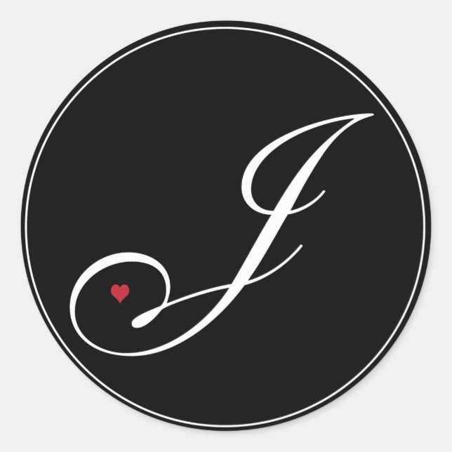 Elegant Monogram Letter J with heart Classic Round Sticker (Front)