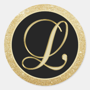 Elegant Monogram Letter L Black Gold Glitter Seals