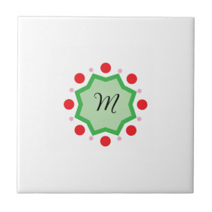 Elegant Monogram Letter M – Green Emblem with Red Ceramic Tile