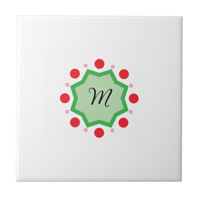 Elegant Monogram Letter M – Green Emblem with Red  Ceramic Tile (Front)