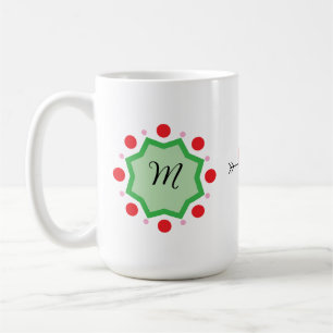 Elegant Monogram Letter M – Green Emblem with Red  Coffee Mug