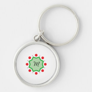 Elegant Monogram Letter M – Green Emblem with Red Key Ring