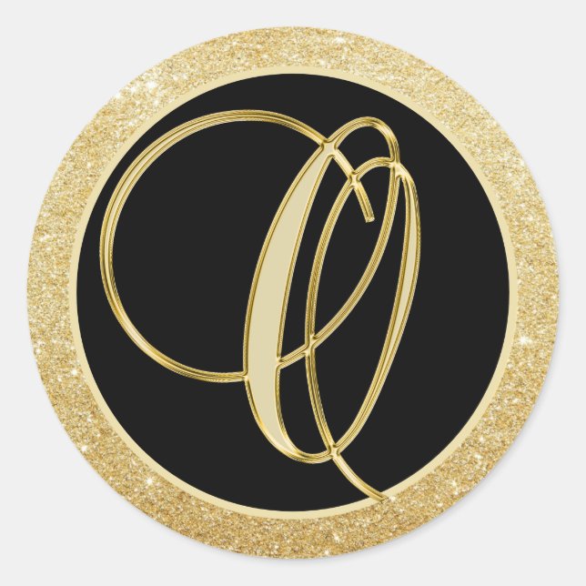 Elegant Monogram Letter O Black Gold Glitter Seals (Front)