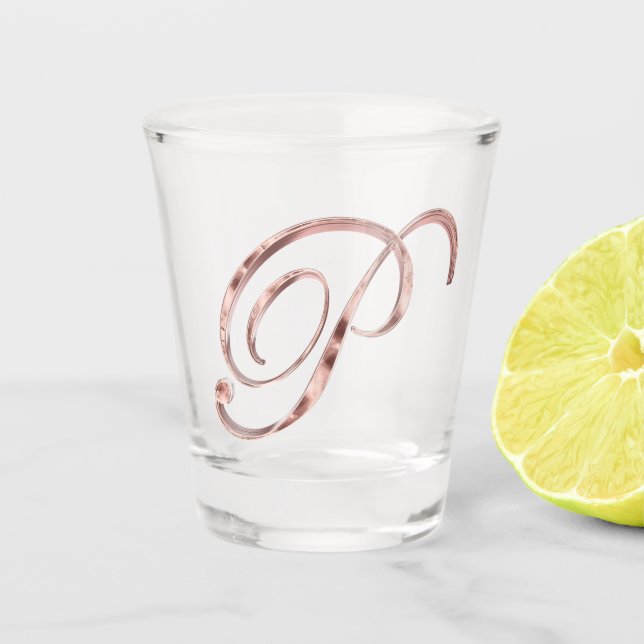 Elegant Monogram Letter P Rose Gold Chic Shot Glass (Front)