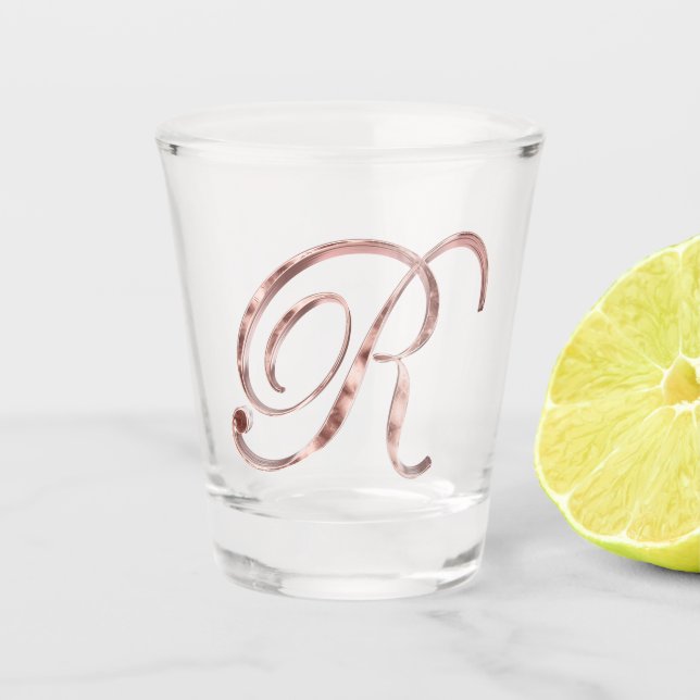 Elegant Monogram Letter R Rose Gold Chic Shot Glass (Front)