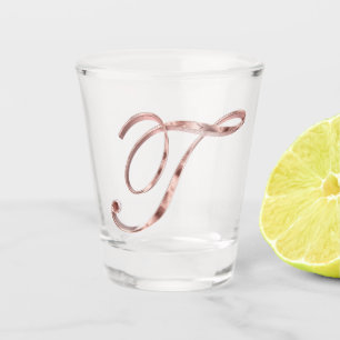 Elegant Monogram Letter T Rose Gold Chic Shot Glass