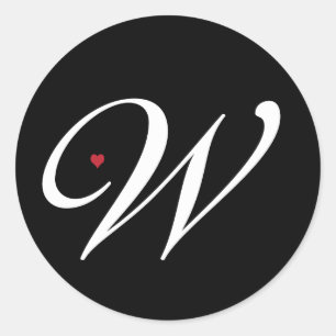 Elegant Monogram Letter W with heart Classic Round Sticker