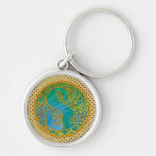 Elegant Monogram Letters Turquoise & Gold Glitter Key Ring