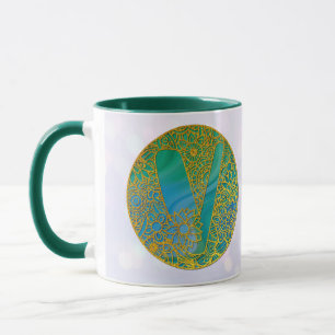 Elegant Monogram Letters Turquoise & Gold Glitter Mug