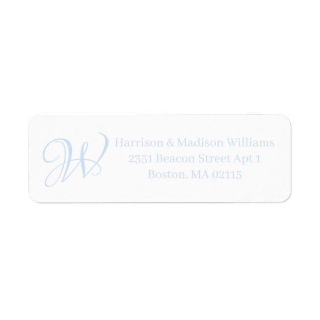 Elegant Monogram light blue custom Return Address  Label (Front)