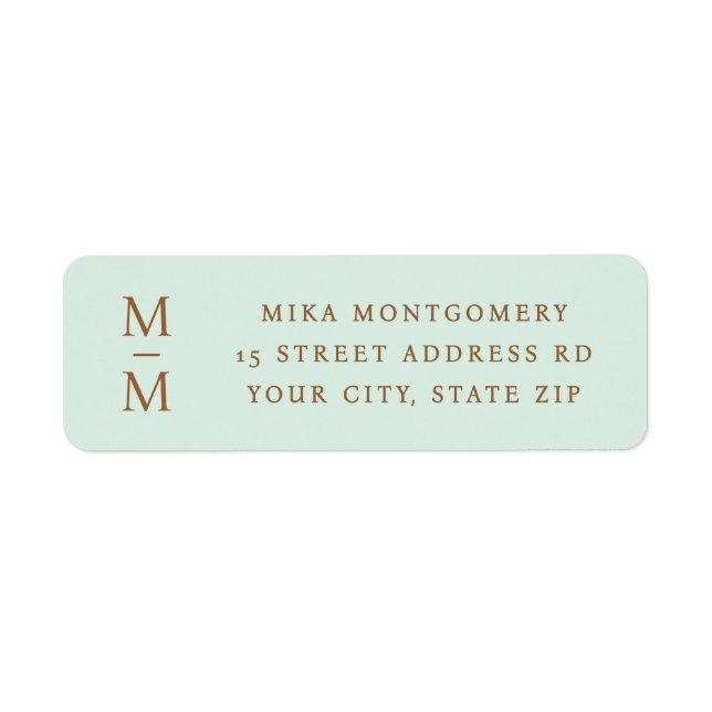 Elegant monogram light mint green return address label (Front)