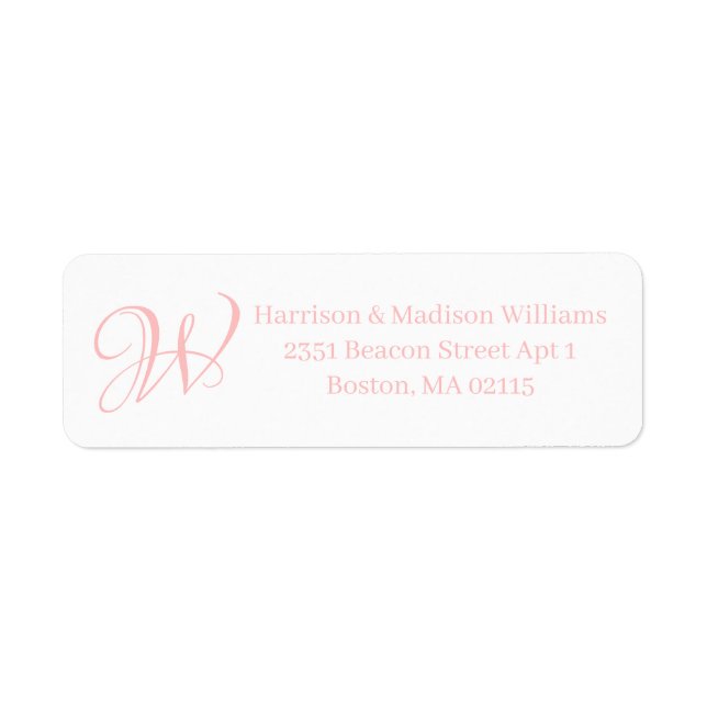 Elegant Monogram light pink custom Return Address Label (Front)