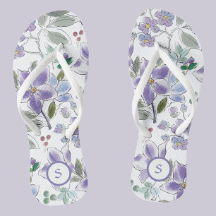 Elegant Monogram Lilac Floral Pattern Flip Flops