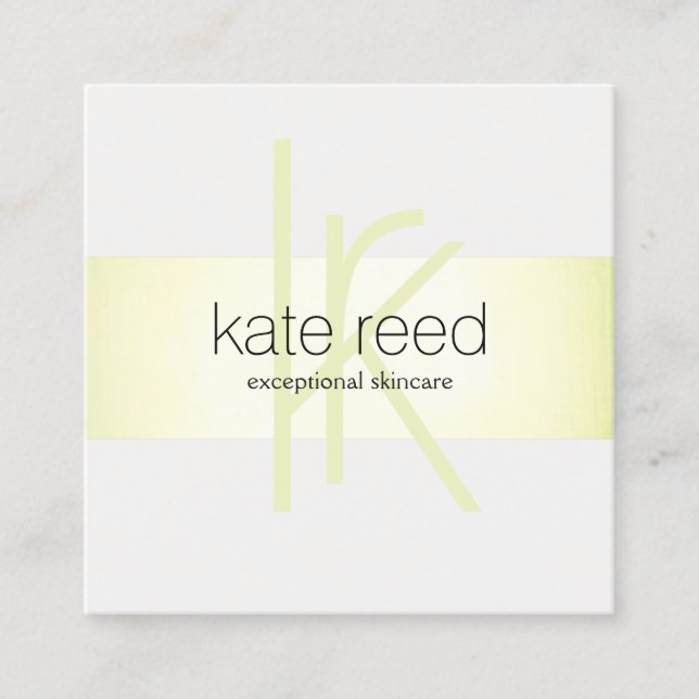 Elegant Monogram  Lime Green Modern Stripe  Square Business Card (Front)