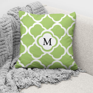 Elegant Monogram Lime Green Pattern Cushion