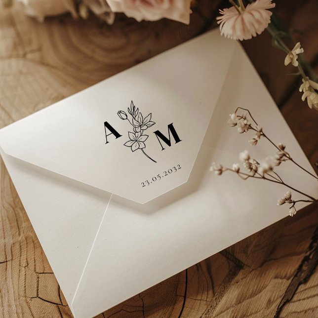 Elegant, Monogram, Line Art Flower, Wedding  Rubber Stamp (Elegant, Monogram, Line Art Flower, Wedding Rubber Stamp)
