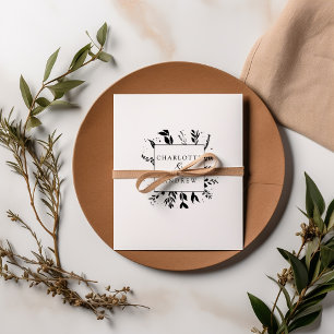 Elegant, Monogram, Line Art Leafy, Weddings Rubber Stamp