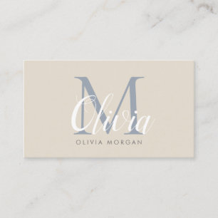 Elegant monogram logo beige blue professional  business card