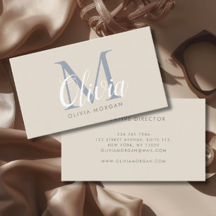 Elegant monogram logo beige blue professional  business card