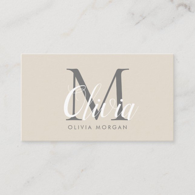 Elegant monogram logo beige grey professional business card (Front)