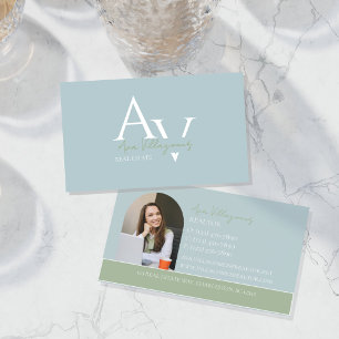 Elegant Monogram Logo Blue and Green Professional Business Card