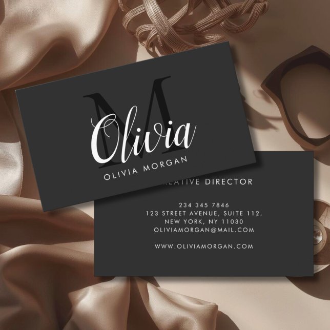 Elegant monogram logo gray black professional business card (Creator Uploaded)
