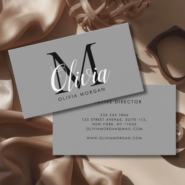 Elegant monogram logo gray professional business card (Creator Uploaded)