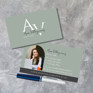 Elegant Monogram Logo Green Professional Business Card