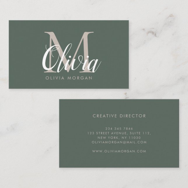 Elegant monogram logo green professional business card (Front/Back)