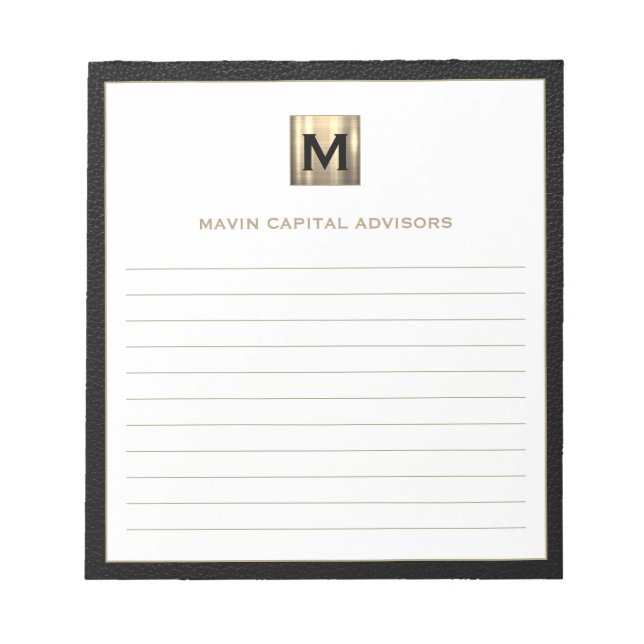 Elegant Monogram Logo Lined Notepad for Business (Front)