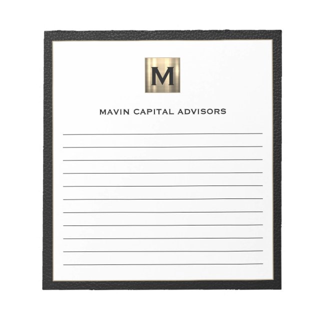 Elegant Monogram Logo Lined Notepad for Business (Front)