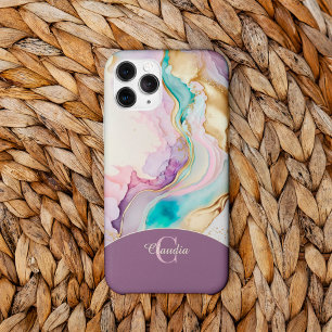 Elegant Monogram Marble Liquid Ink iPhone 13 Case
