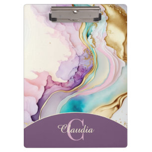 Elegant Monogram Marble Liquid Ink Clipboard