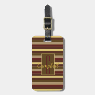 ELEGANT MONOGRAM MASCULINE BROWN STRIPE PATTERN LUGGAGE TAG