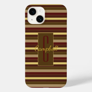 ELEGANT MONOGRAM MASCULINE HORIZONTAL BROWN STRIPE Case-Mate iPhone 14 CASE