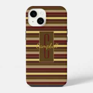 ELEGANT MONOGRAM MASCULINE HORIZONTAL BROWN STRIPE iPhone 14 CASE