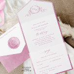Elegant Monogram Mauve and Pink Watercolor Wedding All In One Invitation<br><div class="desc">Elegant All- in- One tri- fold wedding invitation with perforated RSVP postcard. Design with exquisite hand drawn botanical monogram encasing couples initials and delicate mauve pink watercolor frame in the inside as well as mauve, berry and pink watercolor wash sections on the outside. Modern hand written calligraphy elements. Environmentally friendly,...</div>
