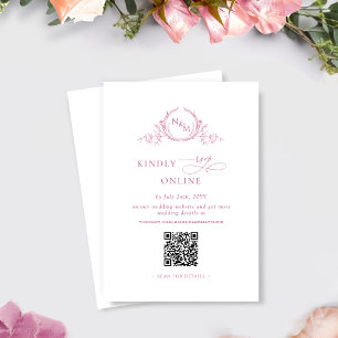 Elegant Monogram Mauve Pink QR Code Wedding RSVP Enclosure Card