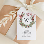 Elegant Monogram Merry Christmas Holiday Wreath Gift Tags<br><div class="desc">Elegant Monogram Merry Christmas Holiday Wreath Gift Tags features a beautiful red and green wreath of winter greenery with a festive red berries.</div>