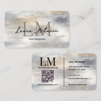 Elegant Monogram Metallic QR Code Business Card