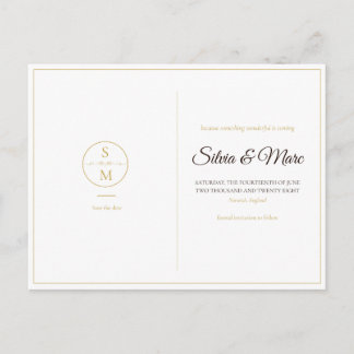Elegant Monogram Minimal Wedding Save the Date Announcement Postcard