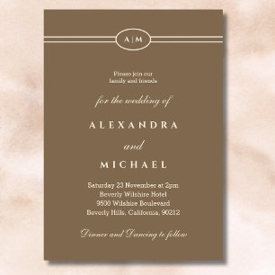 Elegant Monogram Minimalist Cream Brown Wedding  Invitation