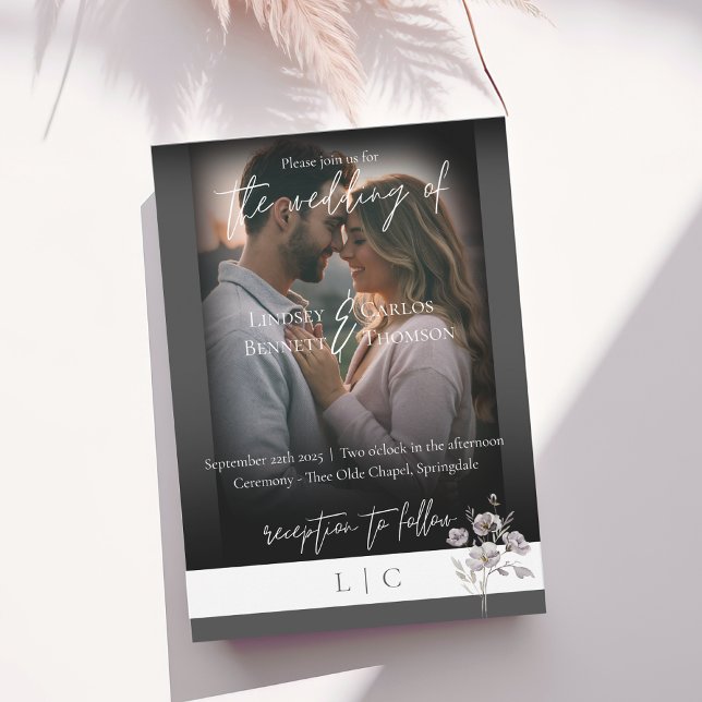 Elegant monogram minimalist dark grey calligraphy  invitation (Creator Uploaded)